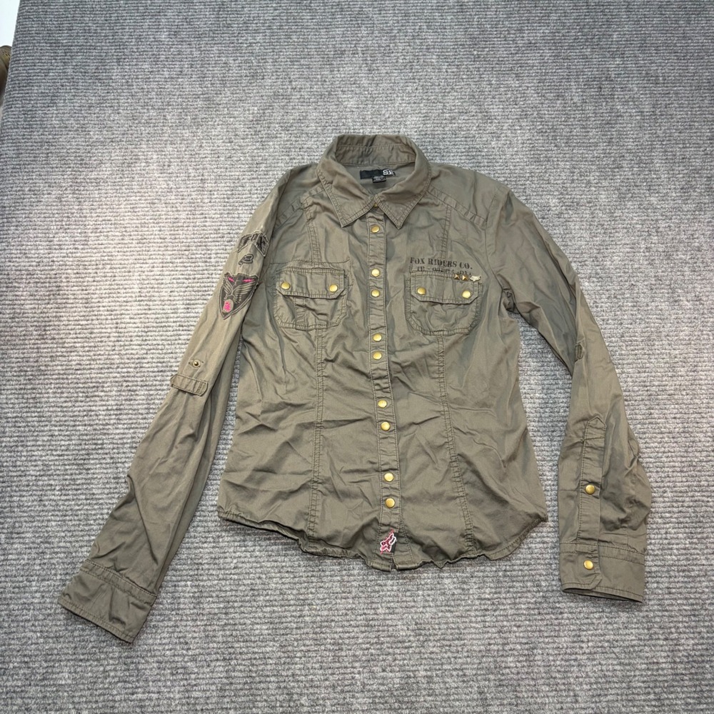 Fox Racing Women Olive Green Snap Front Utility Shirt Long Sleeve Moto Large - Picture 3 of 10